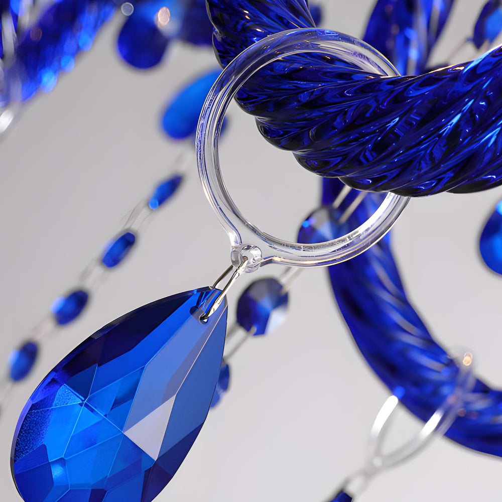 Retro Elegant Crystal Glass Candles LED 3 Step Dimming Blue Chandelier