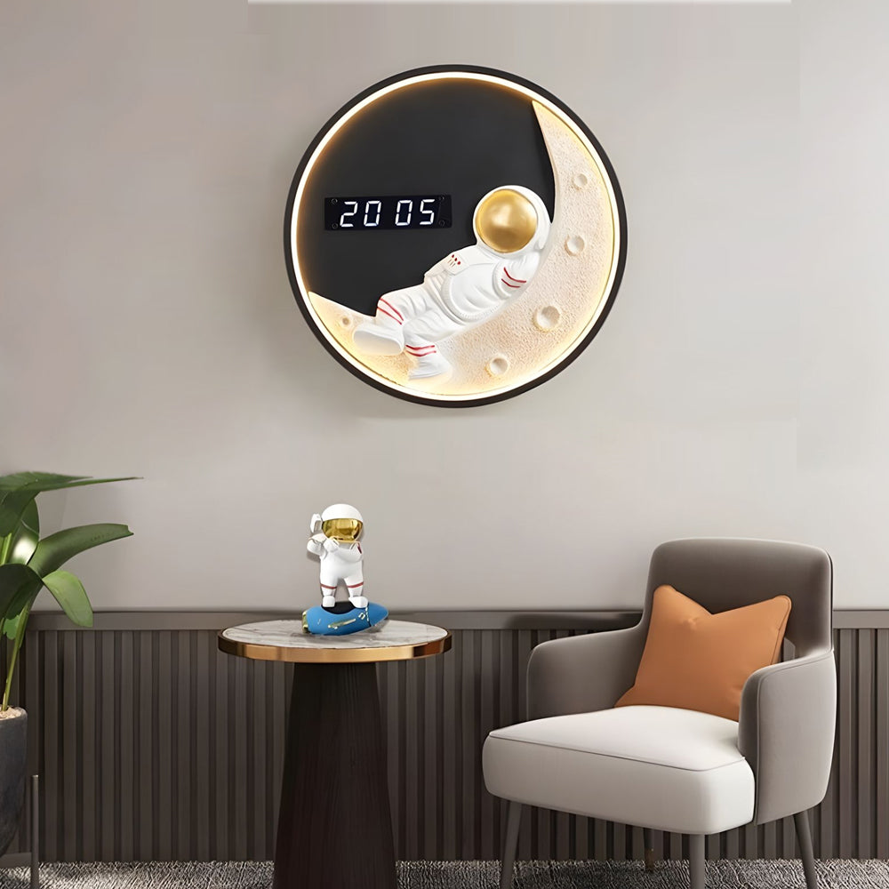 Moon LED Wall Light Wall Digital Clock Astronaut Decor 3 Color Wall Lamp