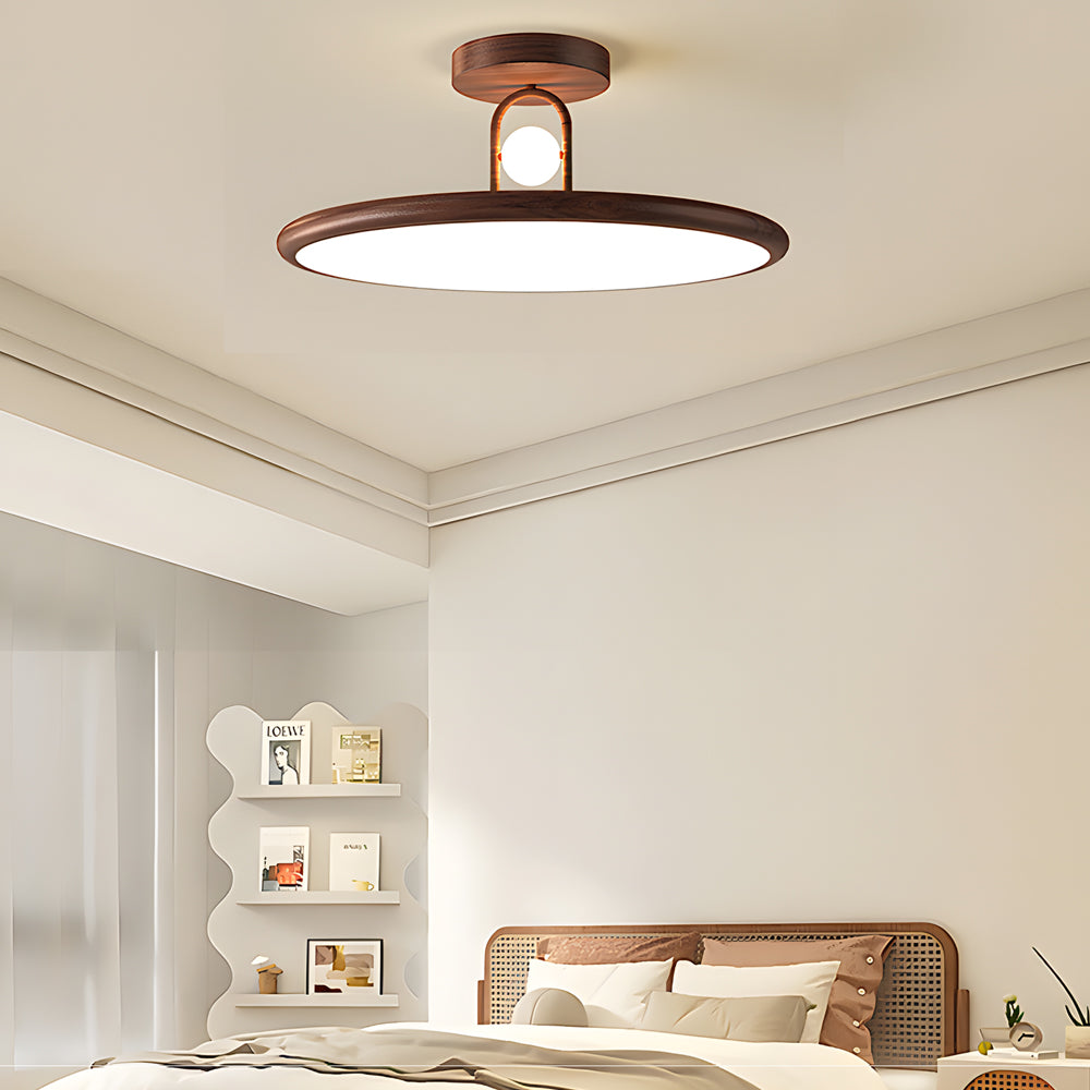 15.7/19.7-in Wood Grain Round Semi Flush Mount Ceiling Light