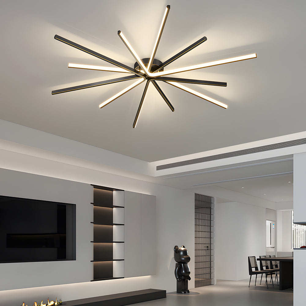 6-Light LED Semi Flush Mount Copper Starbursts Ceiling Light Fireworks Ceiling Lighting Fixture - Dazuma