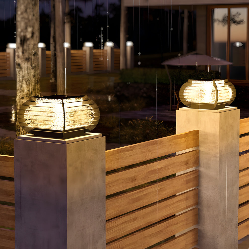 Square Lantern Waterproof LED Black Modern Solar Fence Post Lights