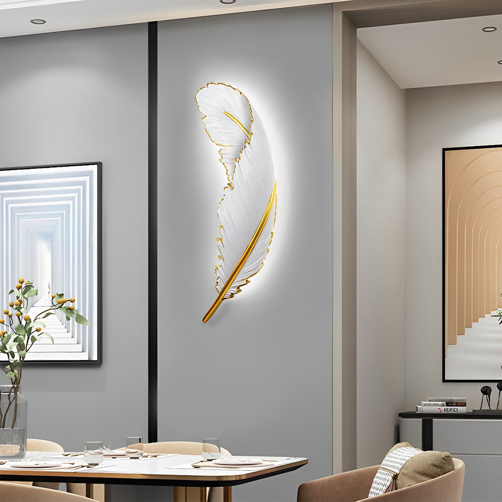 Modern Art Decorative Resin Feather Dimmable White Wall Sconces with LED Strip