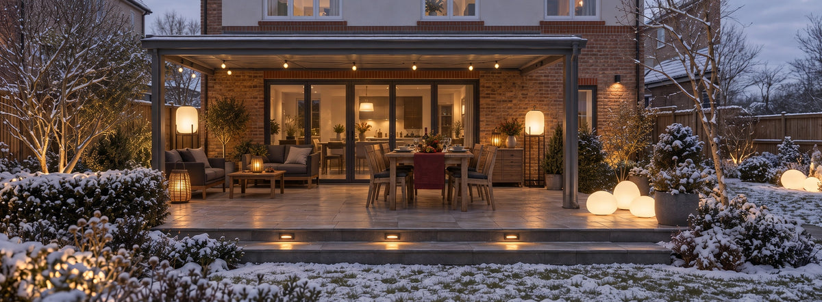 Gather around the winter glow — inspirational garden lighting scene