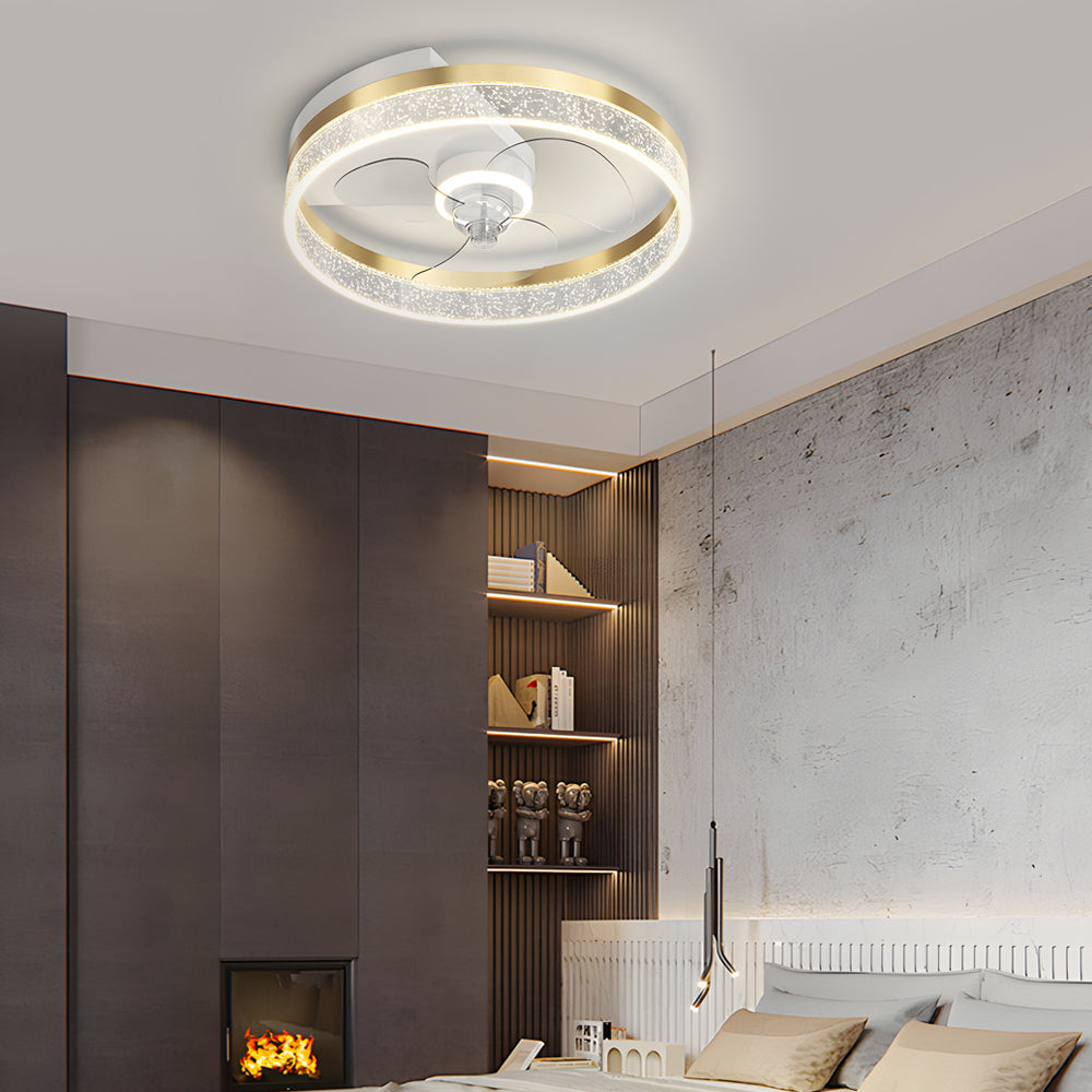 Circular Acrylic Bubbles LED Three Step Dimming Modern Ceiling Fan Lamp