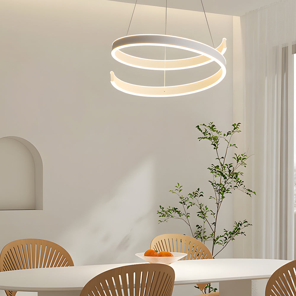 Matte White Twisted Chandelier Dimmable LED Ring Pendant Lamp