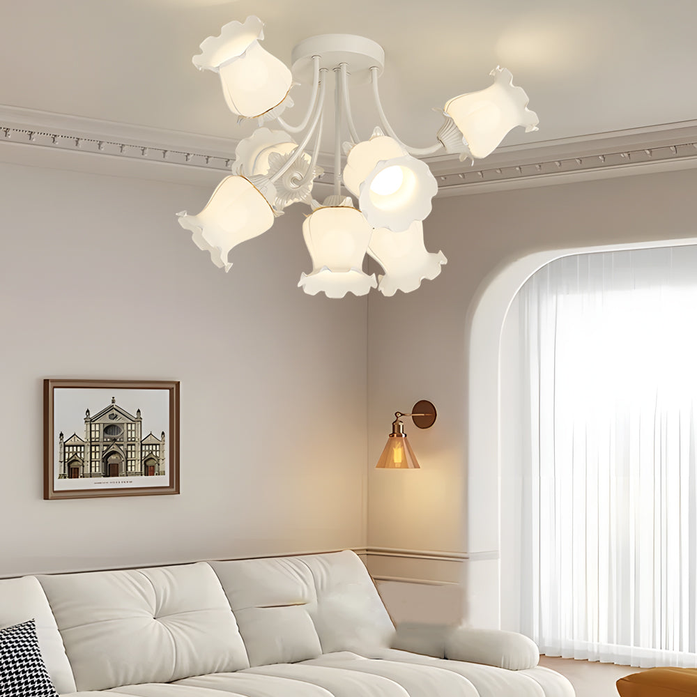 7 Heads White Flowers 3 Step Dimming Creative Modern Ceiling Light Fixture