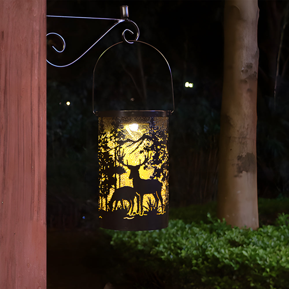 Iron Hollow Deer Silhouette Waterproof LED Modern Hanging Solar Lanterns