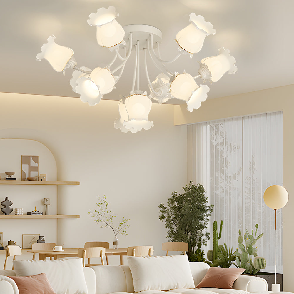 10 White Flowers 3 Step Dimming Creative Modern Ceiling Light Fixture
