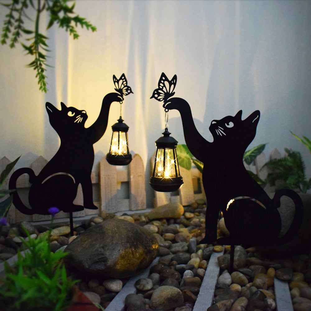 Iron Silhouette Cat Waterproof Intelligent LED Black Hanging Solar Lights - Dazuma