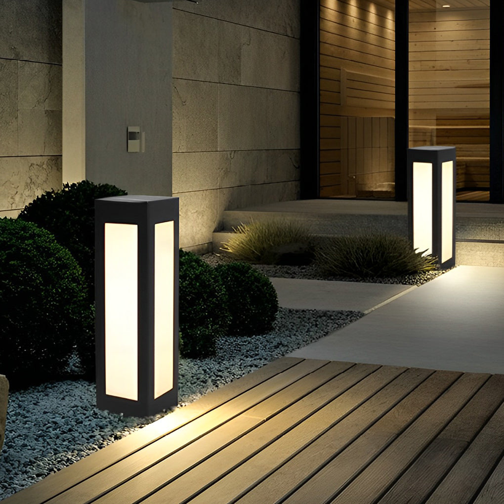 Modern Black Solar Bollard Lights Automatic, Waterproof LED Outdoor Lighting