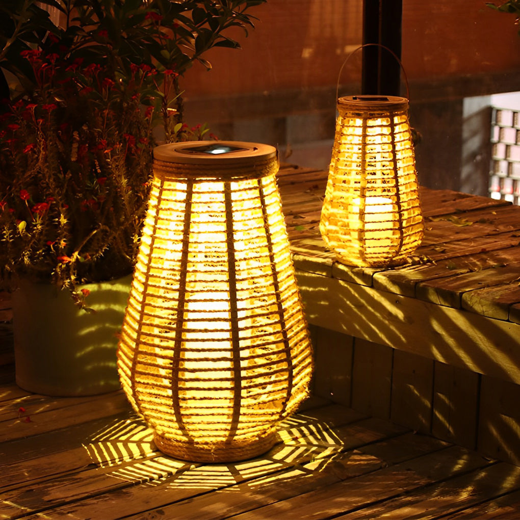 Portable Waterproof LED Ropes Rattan Brown Retro Outdoor Solar Lanterns - Dazuma