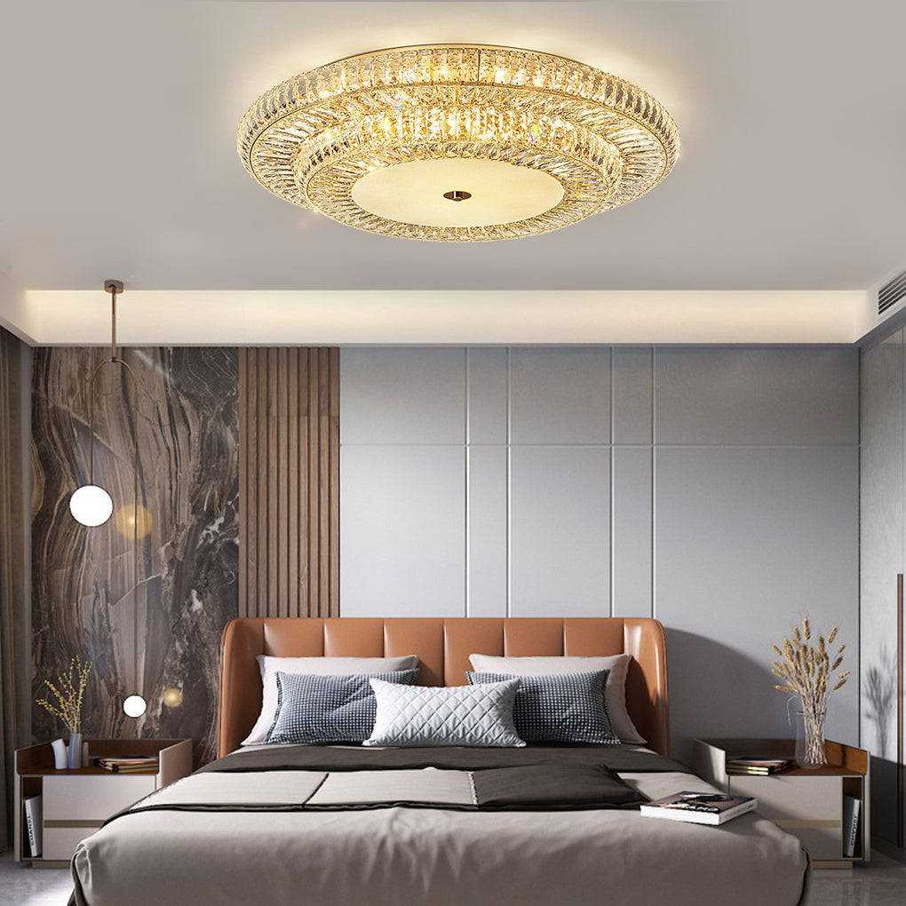 Round Crystal Three Step Dimming Glass Luxury Modern Ceiling Light Fixture - Dazuma