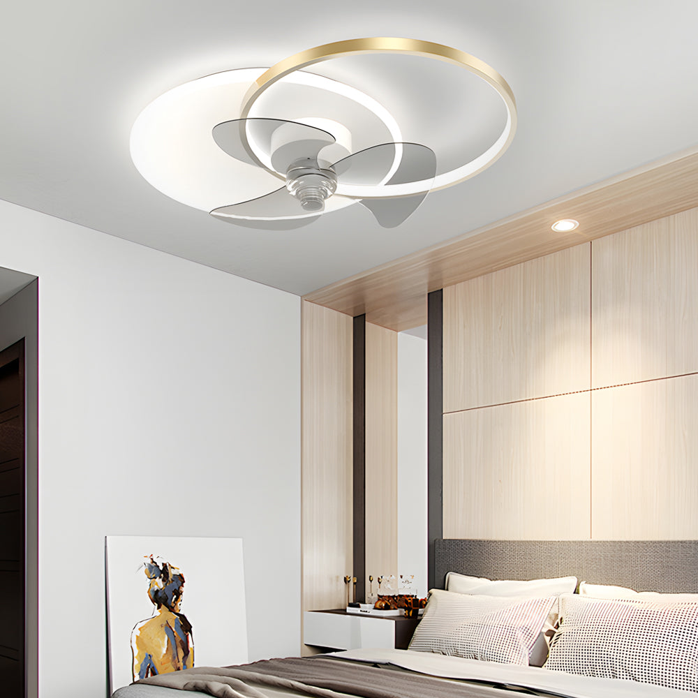 Round Mute Three Step Dimming LED Silent Modern Ceiling Fan and Light