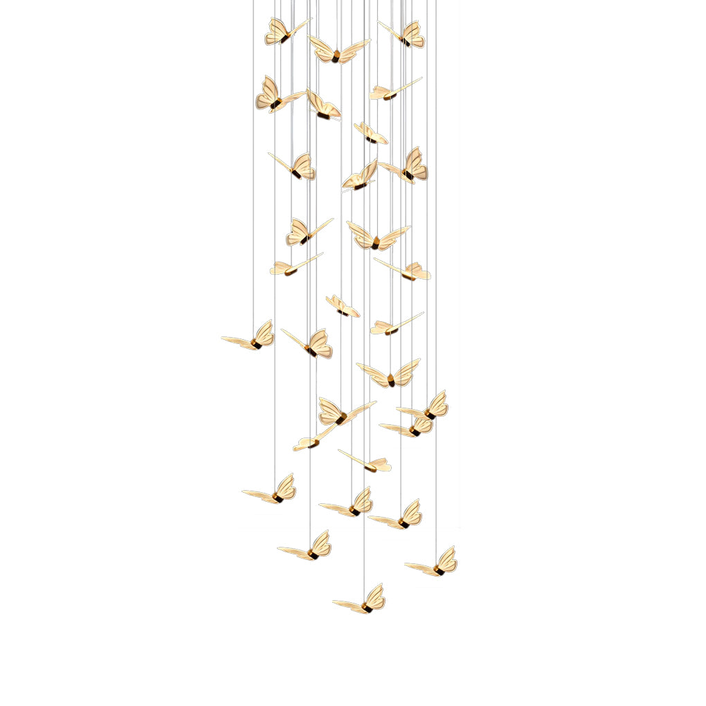 Small Butterflies Creative Three Step Dimming Modern Long Chandelier