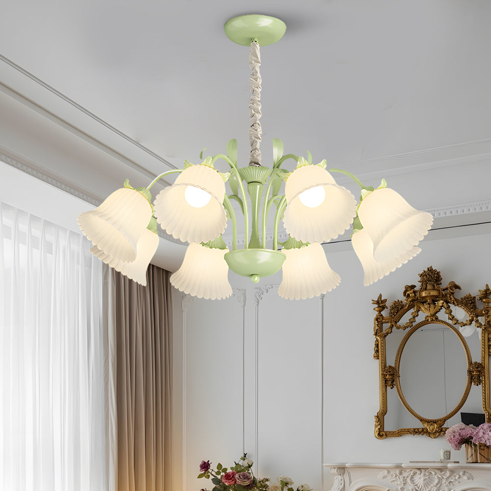 8 Heads Pastoral White Flowers 3 Step Dimming French Style Chandelier - Dazuma