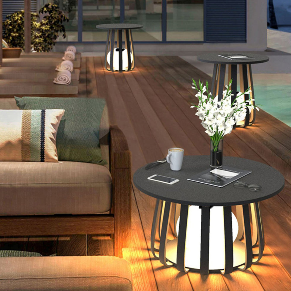 Round Waterproof RGB Iron Small Coffee Table Solar Light Outdoor ...