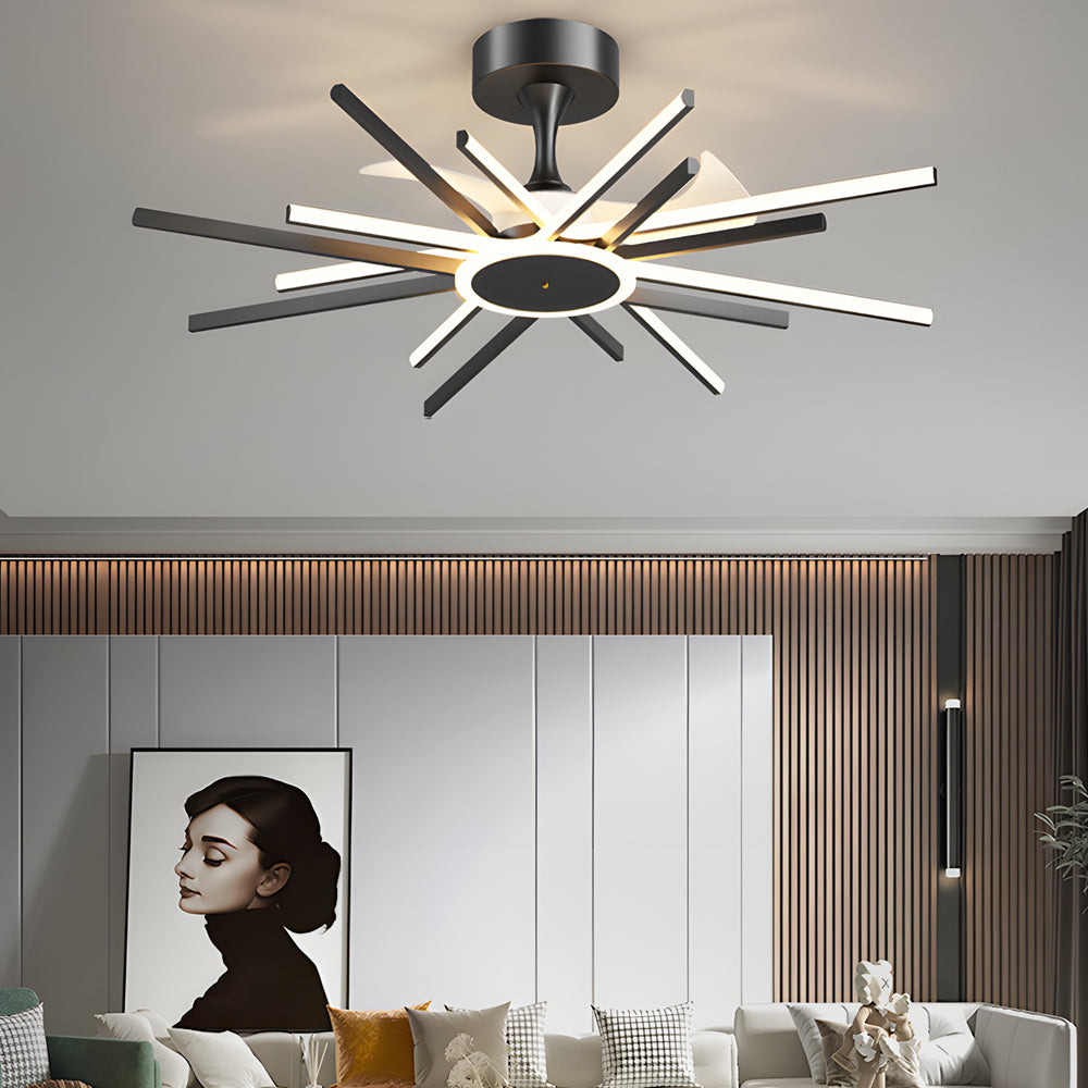 Spiral Linear Modern LED Ceiling Fan in Black/Gold - Silent Fan Light Fixture