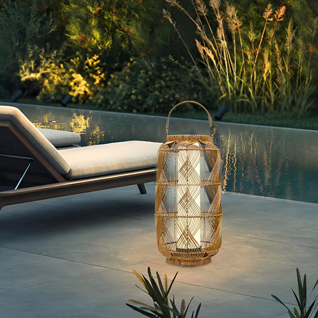 Rattan Waterproof LED Retro European Style Portable Solar Floor Lamp - Dazuma