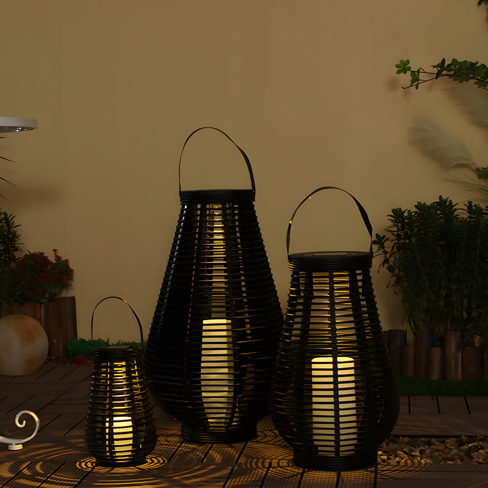 Waterproof PVC Weaving Rattan LED Black Modern Portable Solar Lanterns