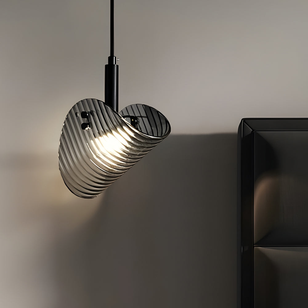 Curved Striped Glass LED 3 Step Dimming Smoke Gray Nordic Hanging Lights - Dazuma