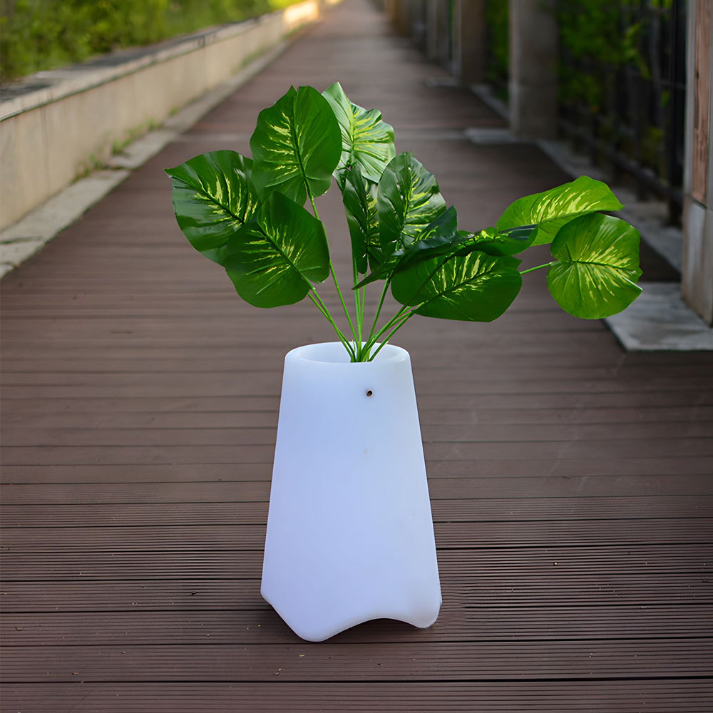 White Modern Outdoor Lighted Planter Pot, Hardwired/Solar Powered, IP65 Waterproof - Dazuma