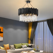 Circular Clear Crystal Metal Black Modern Chandelier Pendant Lamp - Dazuma