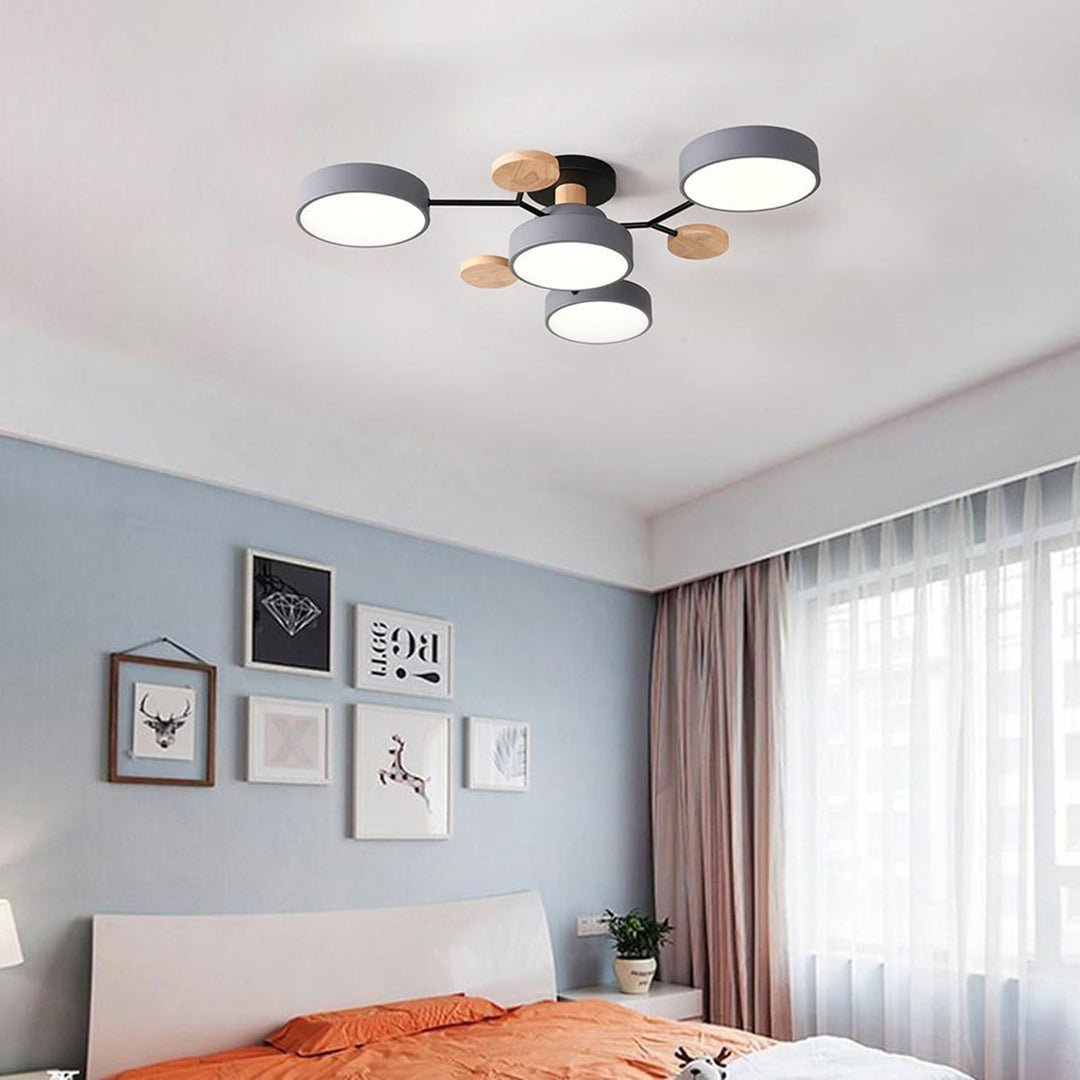 2-Piece Study Lighting Set: LED Semi-Flush Mount & Wood Desk Lamp