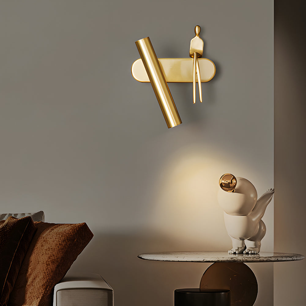 1-Light Slender Adjustable LED Wall Spotlight Lamp with Copper Man - Dazuma