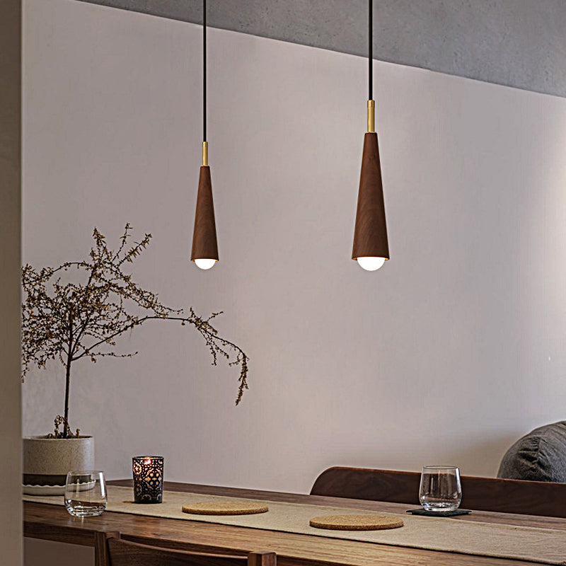Wood Cone Three Step Dimming Copper LED Modern Pendant Lights Hanging Lamp