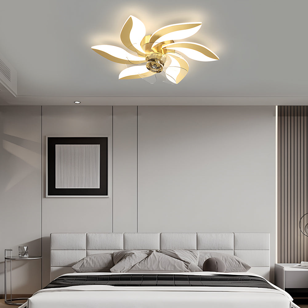 Flowers Leaves Shake Head 3 Step Dimming Modern Ceiling Fans with Light