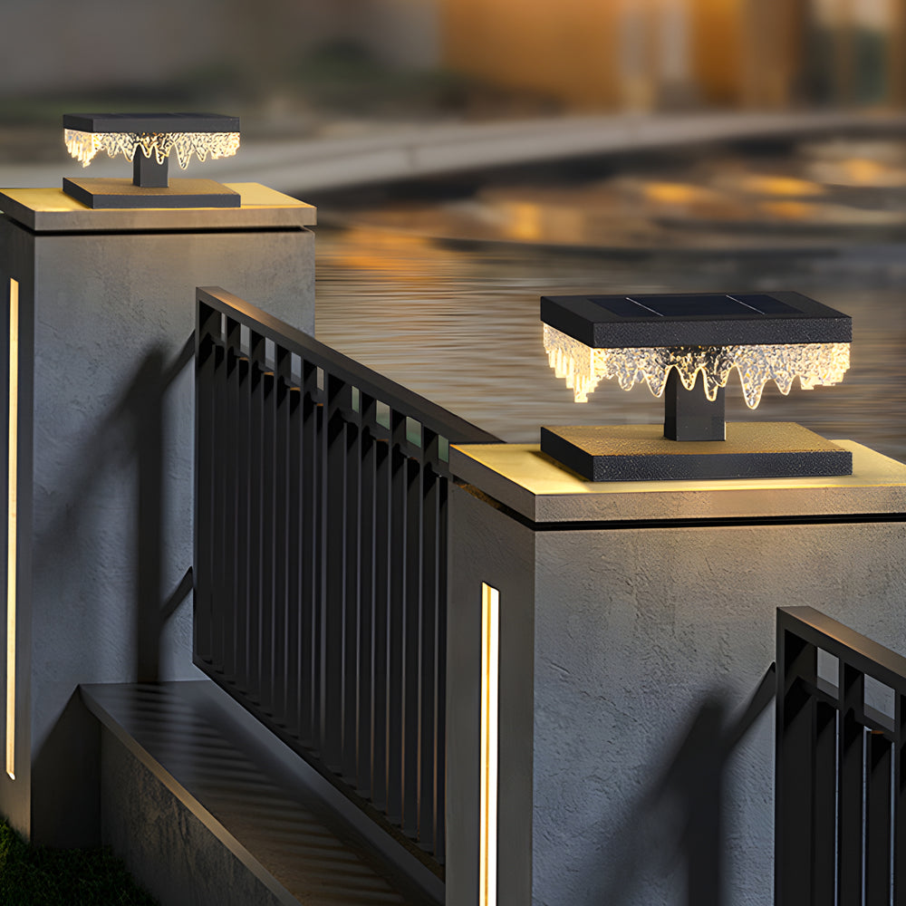 Waterproof Square Creative LED Black Modern Solar Fence Post Lights - Dazuma