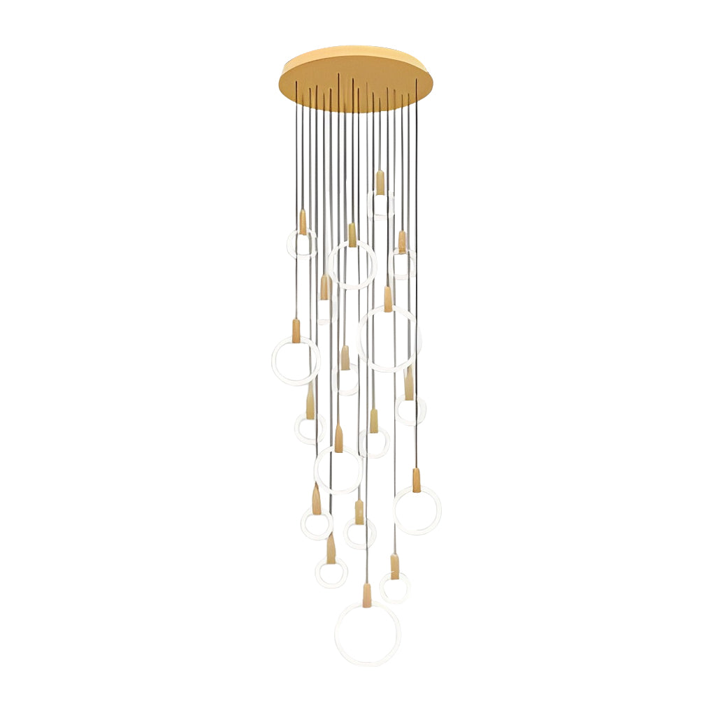 Minimalist Rings Stepless Dimming LED Nordic Duplex Stair Chandelier