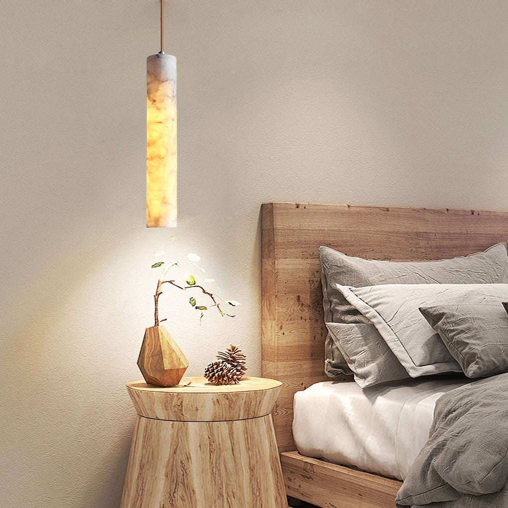 Elongated Cylindrical Marble Texture Minimalist Chandelier Pendant Lights - Dazuma