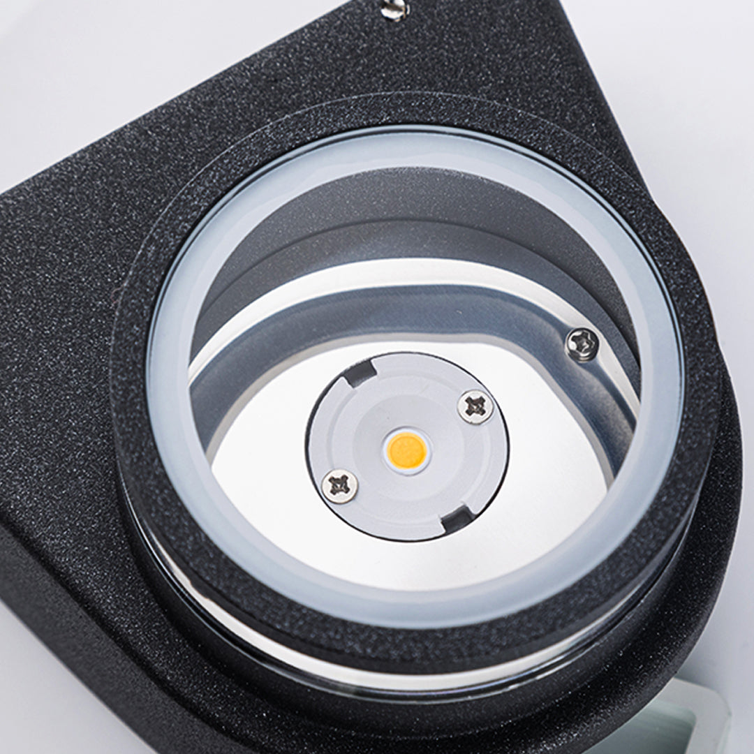 Modern black curved outdoor wall light with integrated LED and sleek geometric design