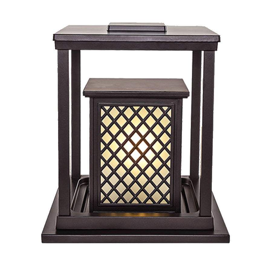 Detail shot of precision-engineered lamp mounting system with dark bronze finish