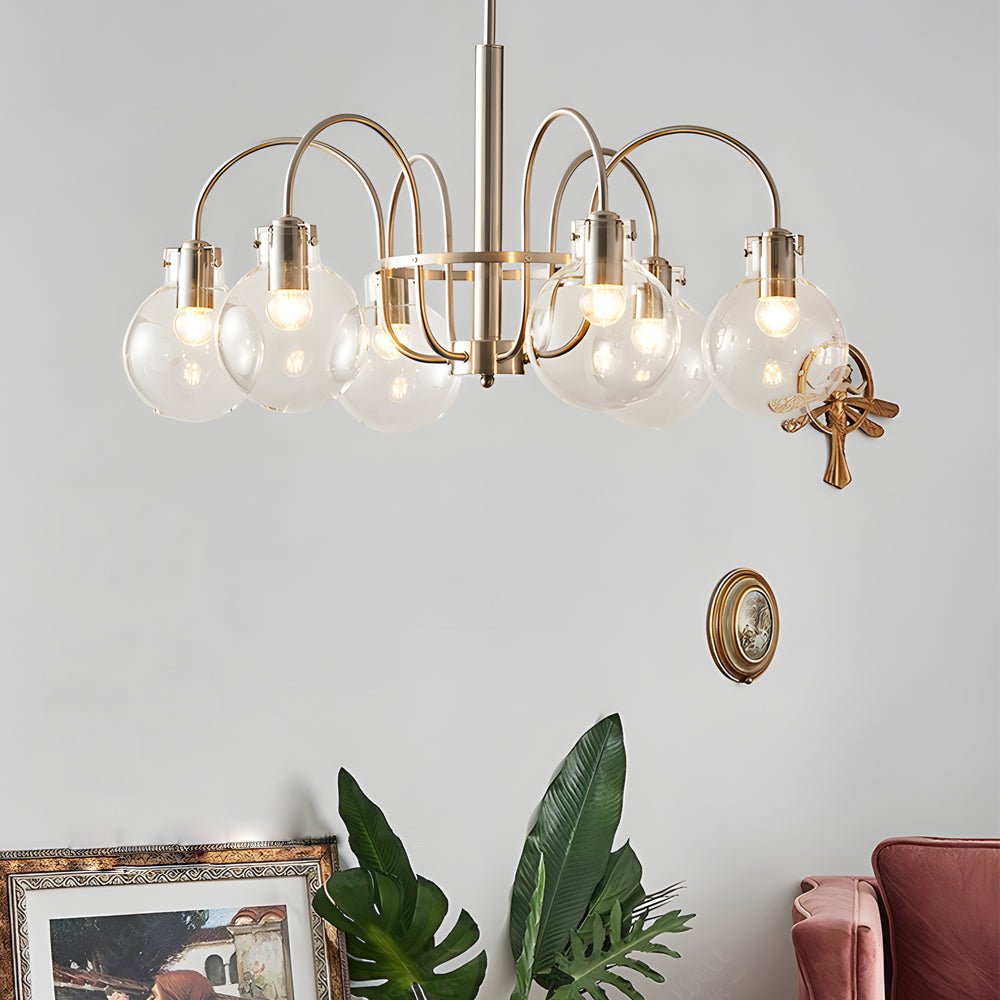 6 - Light Glass Globe Shade Indoor Nickel Finish Chandelier