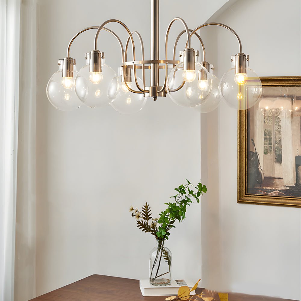 6 - Light Glass Globe Shade Indoor Nickel Finish Chandelier