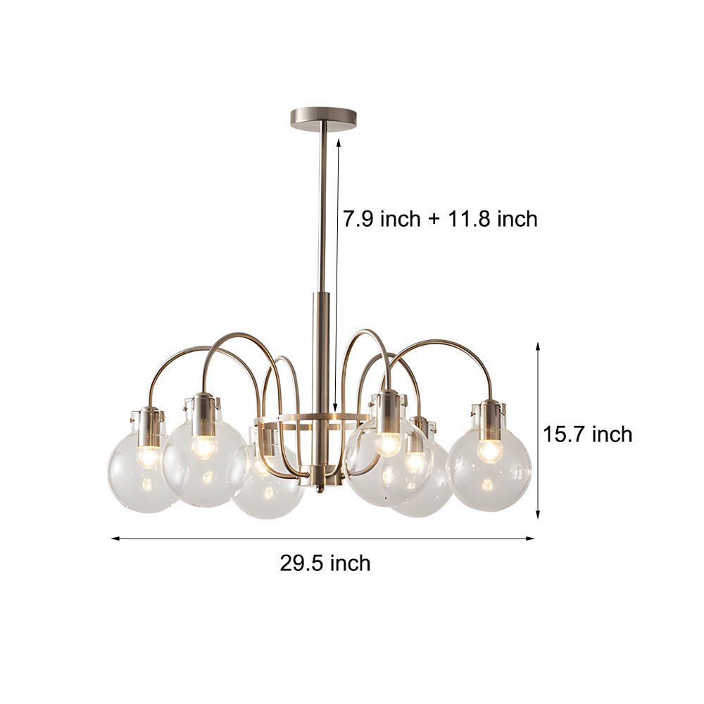 6 - Light Glass Globe Shade Indoor Nickel Finish Chandelier