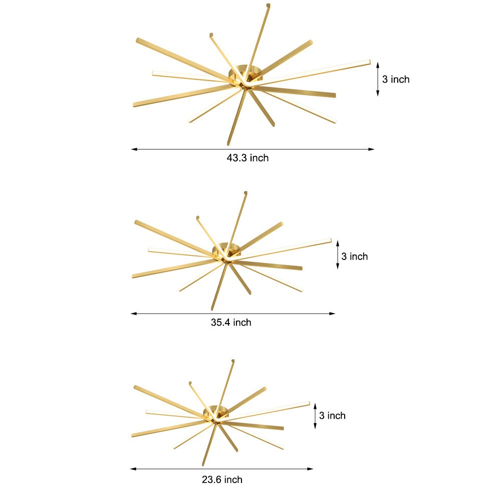 6 - Light LED Semi Flush Mount Copper Starbursts Ceiling Light Fireworks Ceiling Lighting Fixture