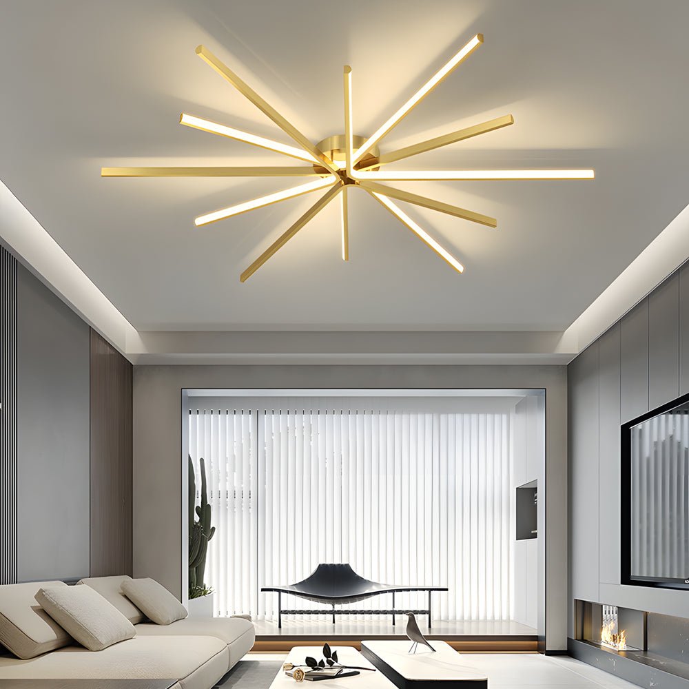 6 - Light LED Semi Flush Mount Copper Starbursts Ceiling Light Fireworks Ceiling Lighting Fixture