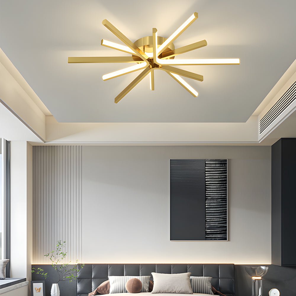 6 - Light LED Semi Flush Mount Copper Starbursts Ceiling Light Fireworks Ceiling Lighting Fixture