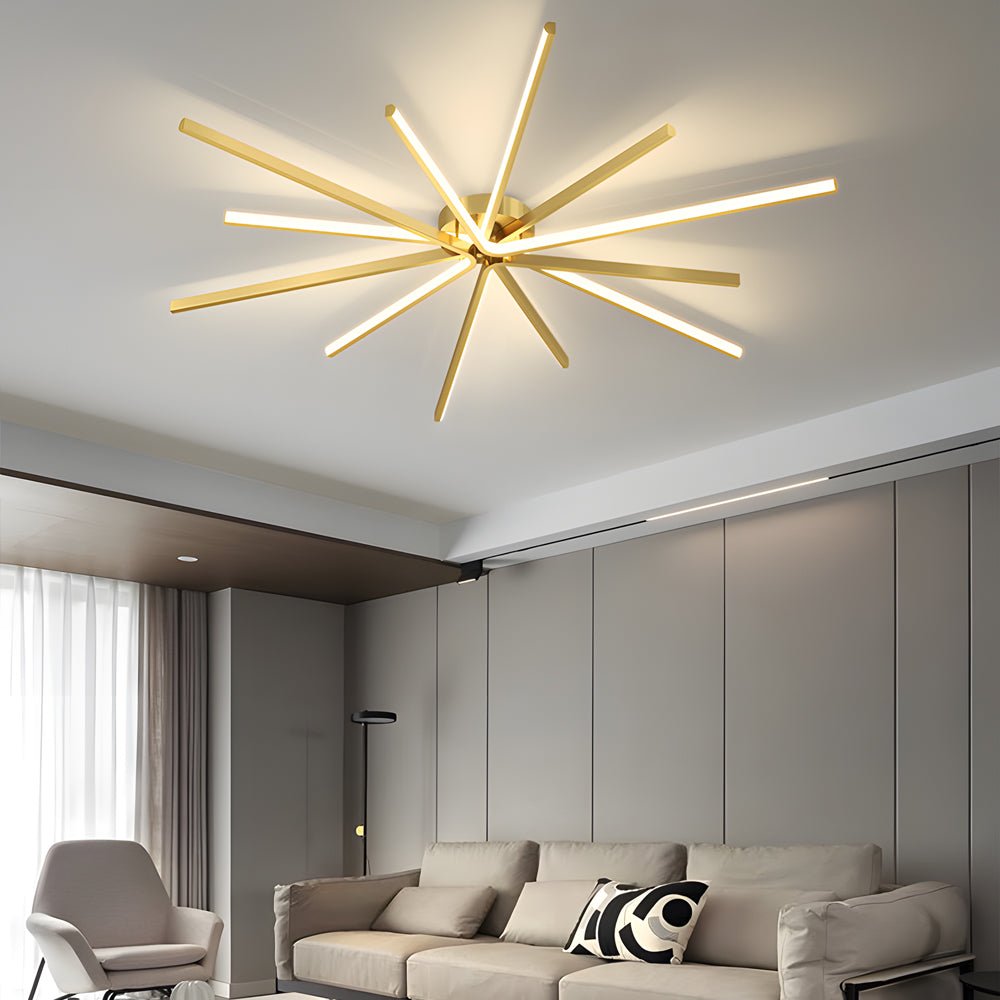 6 - Light LED Semi Flush Mount Copper Starbursts Ceiling Light Fireworks Ceiling Lighting Fixture