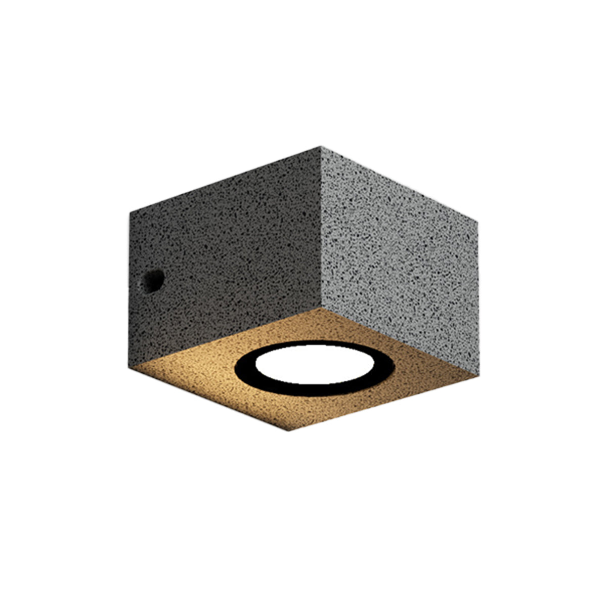 Cubic concrete light fixture with integrated LED providing focused directional illumination