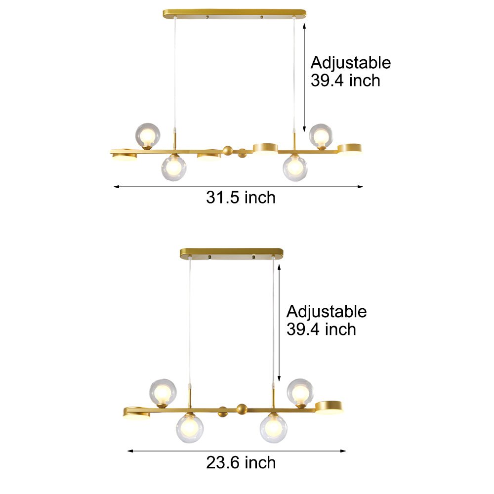 6/8 - Light 3step Dimming Glass Ball LED Long Dining Room Chandelier