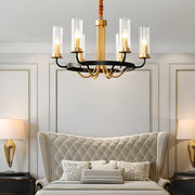 6/8 - Light Candlelight Wagon Wheel Chandelier with Glass Shades