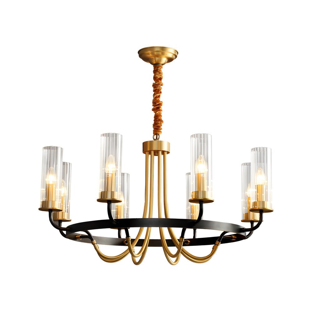 6/8 - Light Candlelight Wagon Wheel Chandelier with Glass Shades