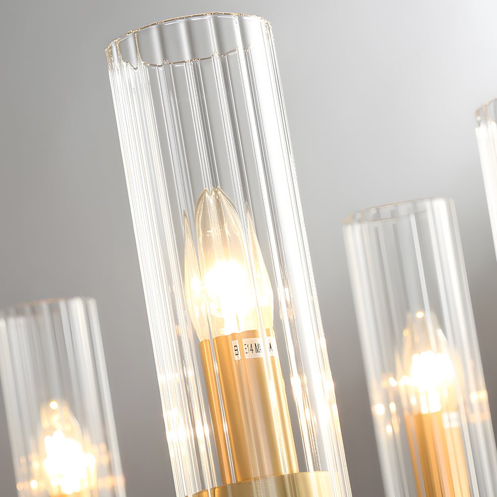 6/8 - Light Candlelight Wagon Wheel Chandelier with Glass Shades