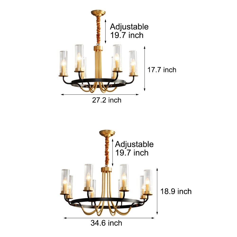 6/8 - Light Candlelight Wagon Wheel Chandelier with Glass Shades