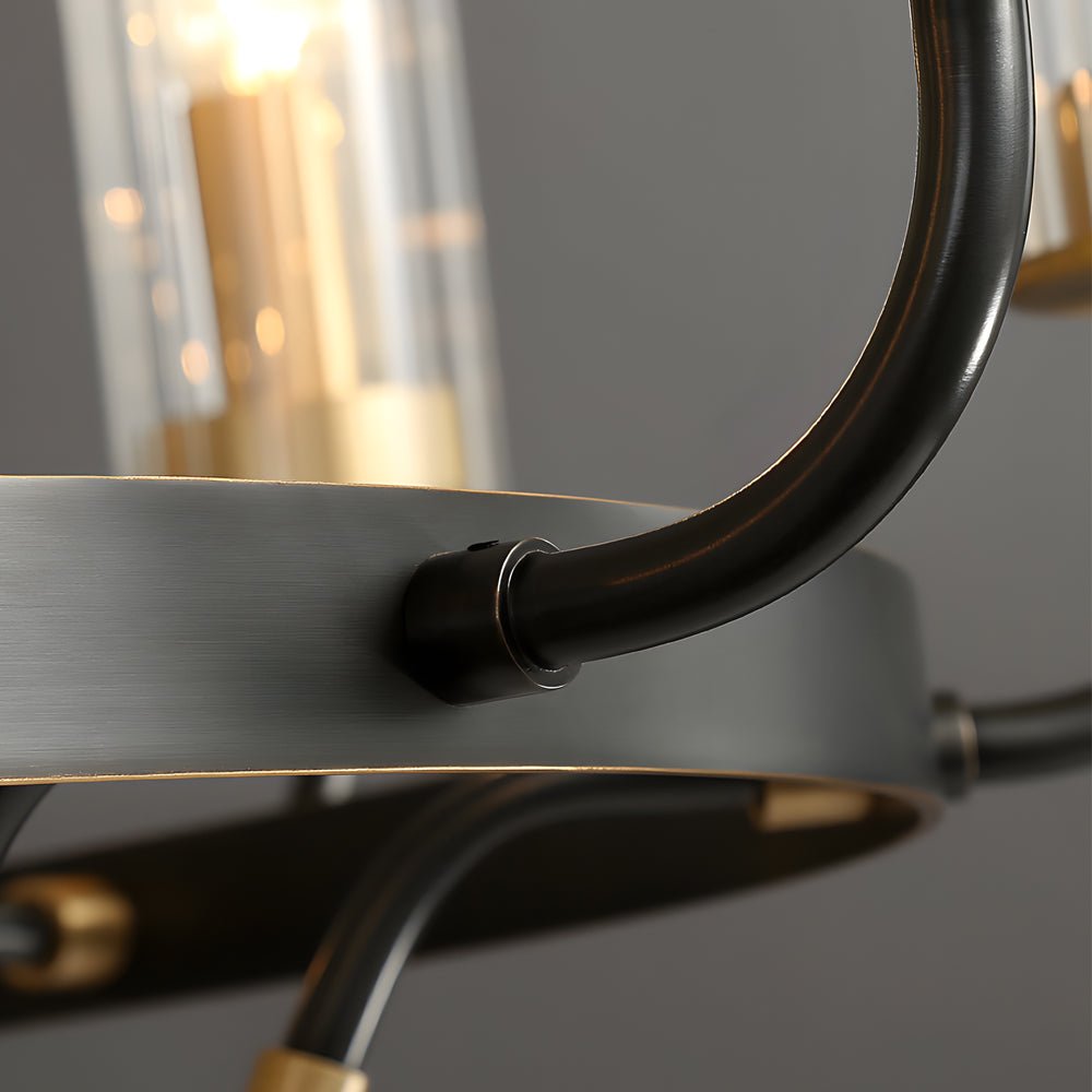 6/8 - Light Candlelight Wagon Wheel Chandelier with Glass Shades