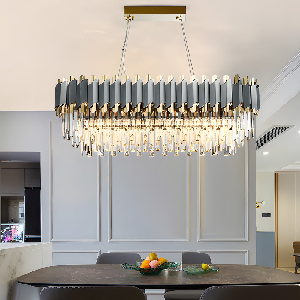 6/8 - Light Crystal Layered Chandelier Dimmable Dining Room Pendant Lighting